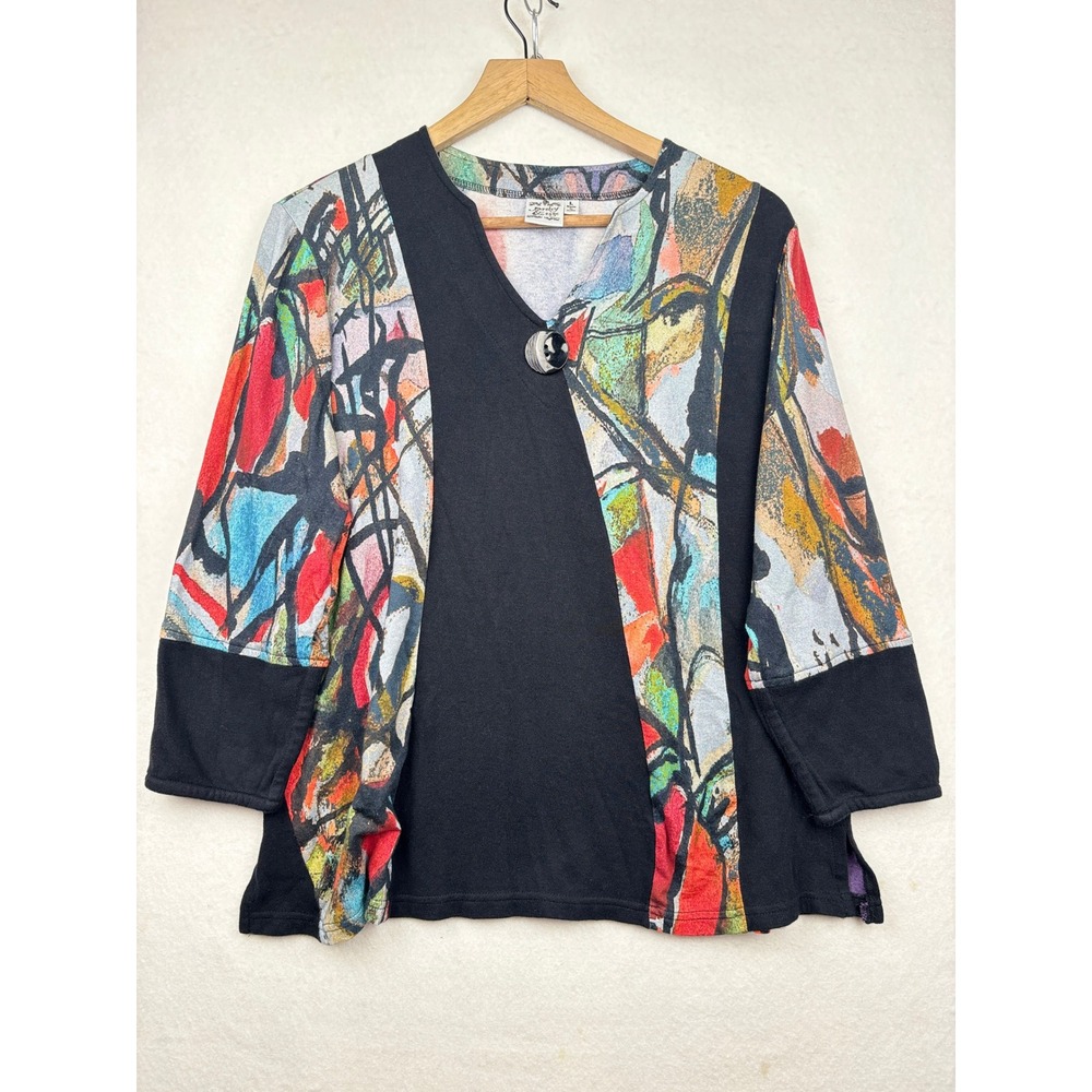 Parsley & Sage Abstract Top Womens Large V-Neck Art to Wear Artsy Boho
